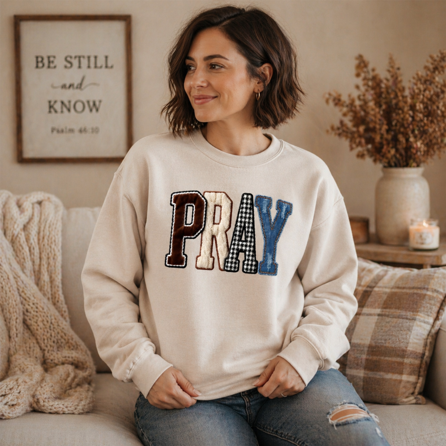 PRAY Patchwork Graphic Sweatshirt Twice the Charm Boutique