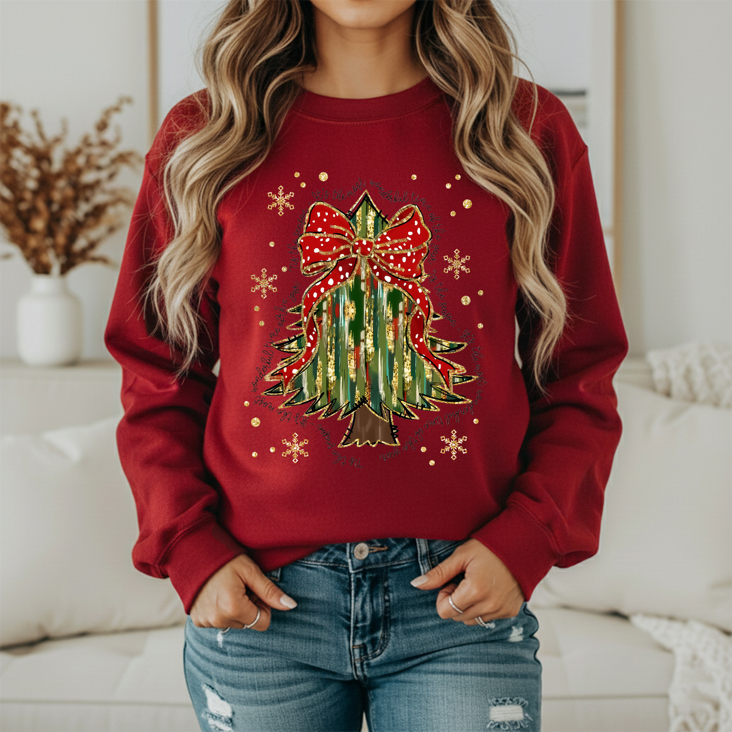 Most Wonderful Time of the Year Sweatshirt | Women's Holiday Crewneck | Christmas Tree Graphic