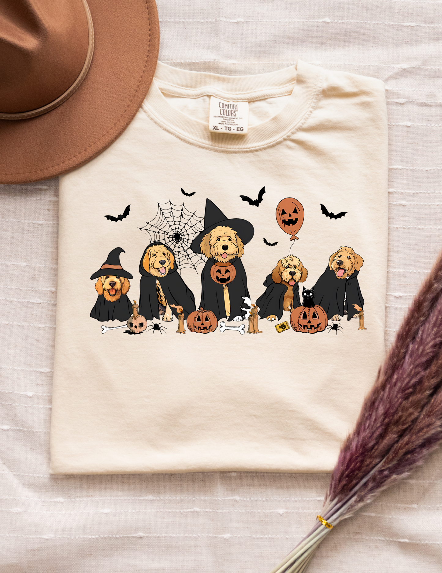 Halloween Dogs Graphic Tee – Cute Pumpkin & Witch Dog Shirt