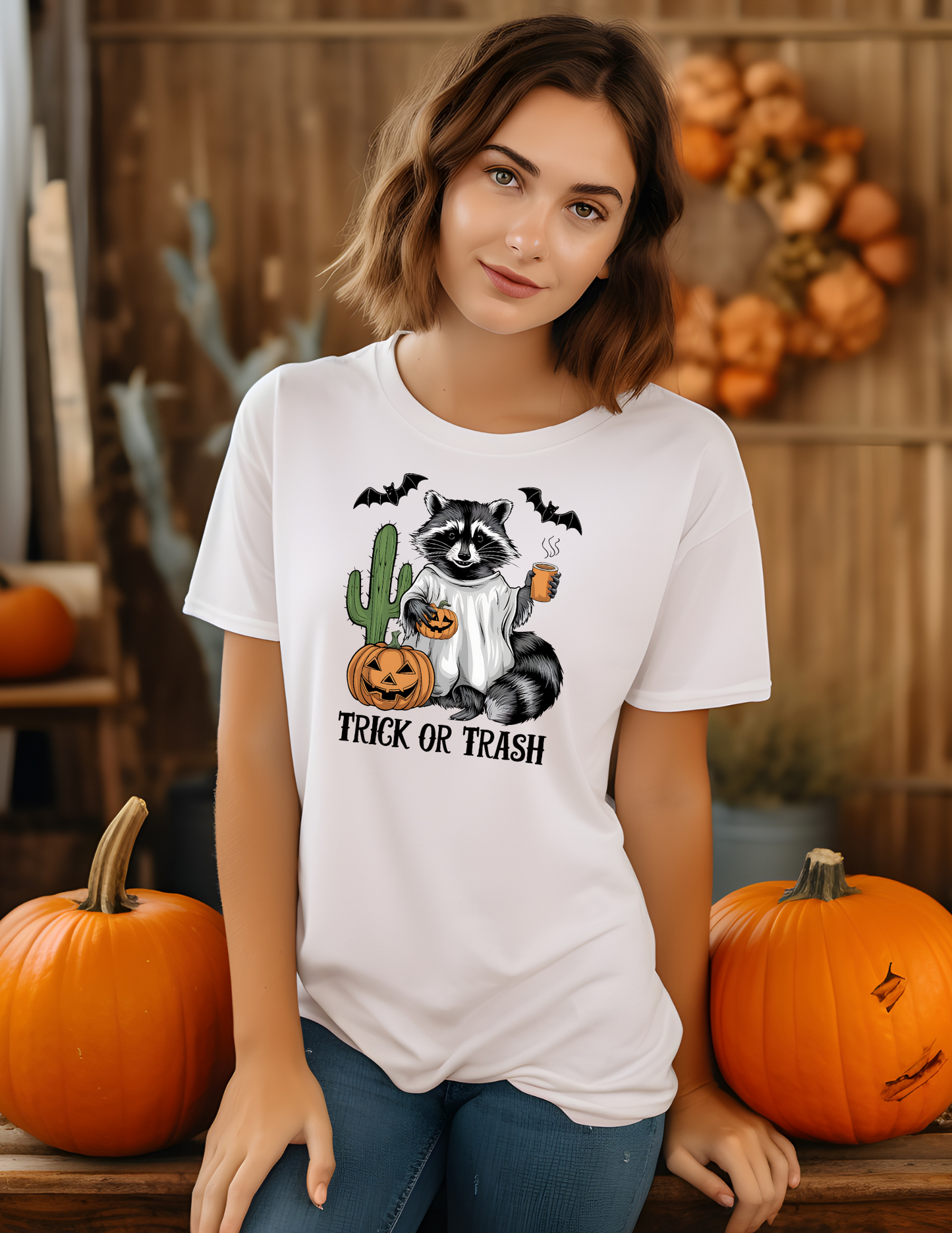 “Trick or Trash” Graphic Tee – Funny Halloween Raccoon Shirt