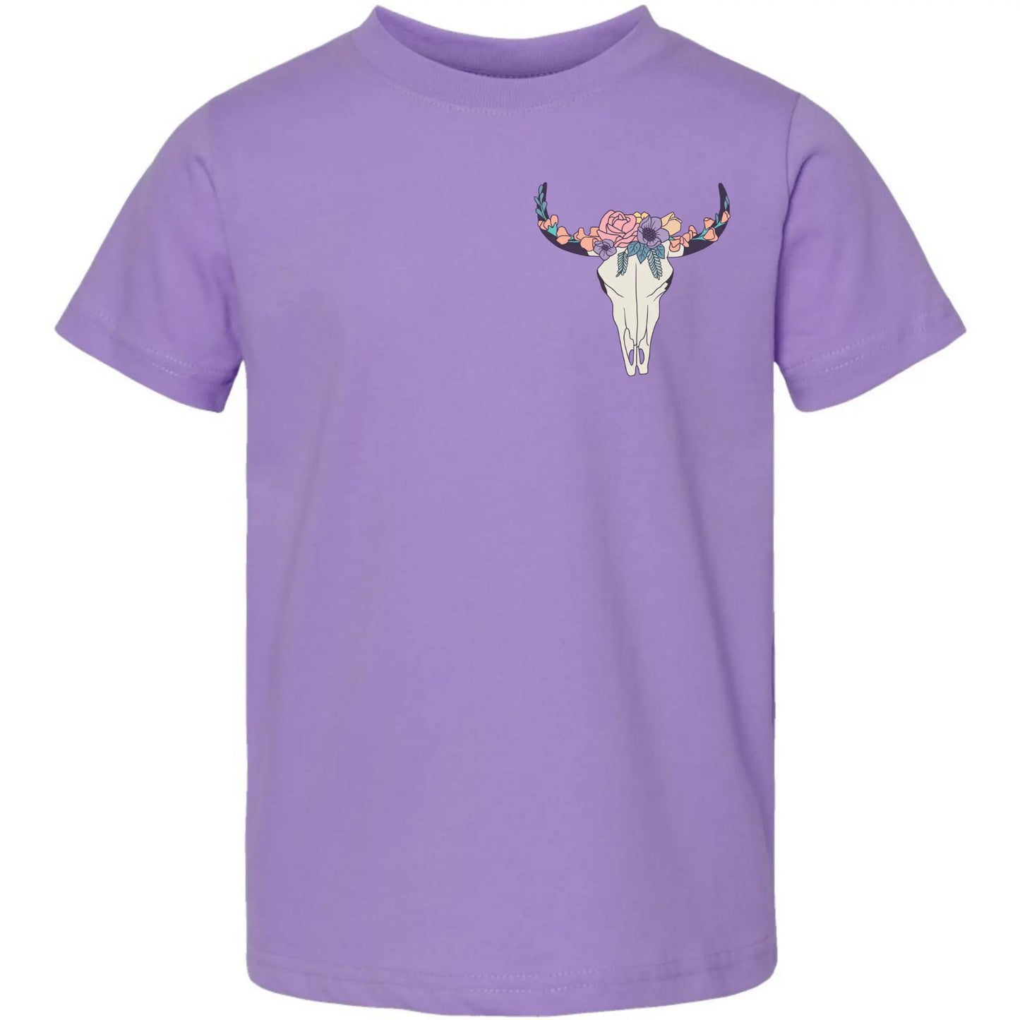 Mama Raised Me to Take No Bull Kids Tee – Western Floral Skull Toddler Shirt (Back Design) My Store