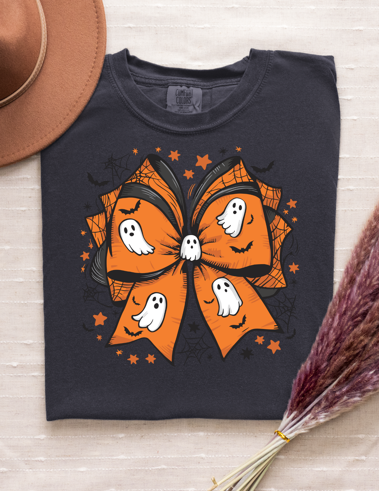 “Ghost Bow” Graphic Tee – Cute Halloween Bow & Ghost Shirt