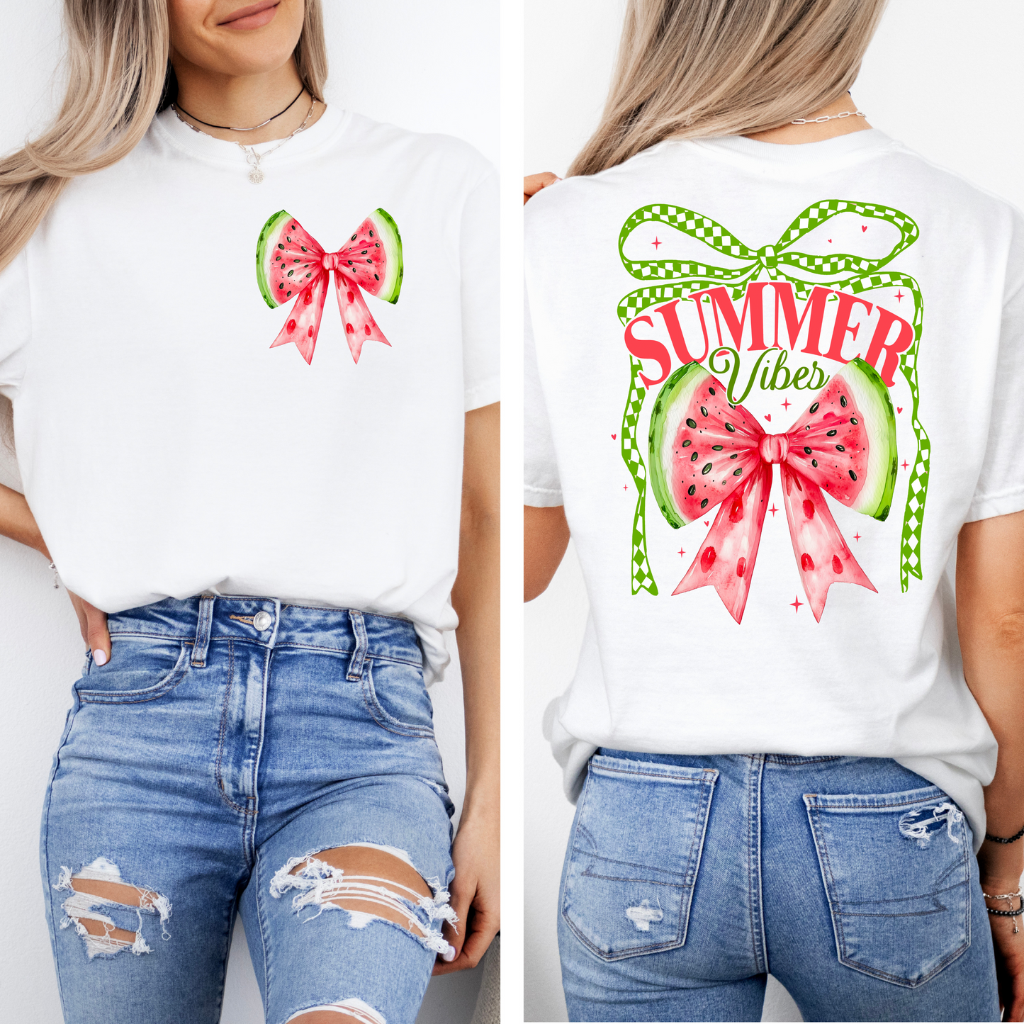 Summer Vibes Watermelon Bow Tee