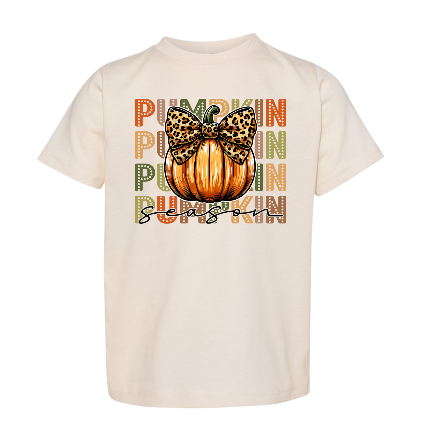 “Pumpkin Season” Kids Graphic Tee – Fall Leopard Bow Pumpkin Shirt