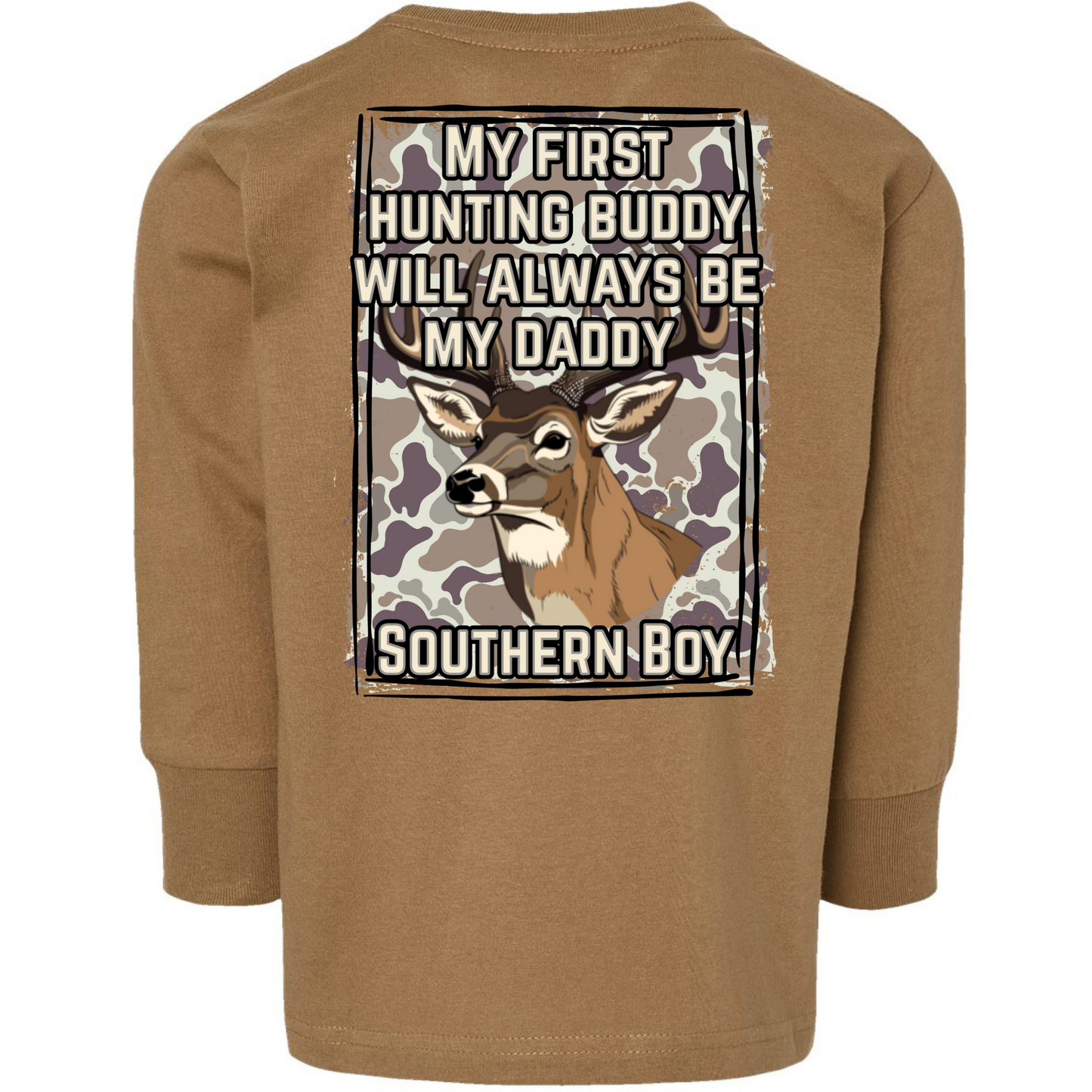 Southern Boy Hunting Buddy Kids Long Sleeve Tee (Back Design)