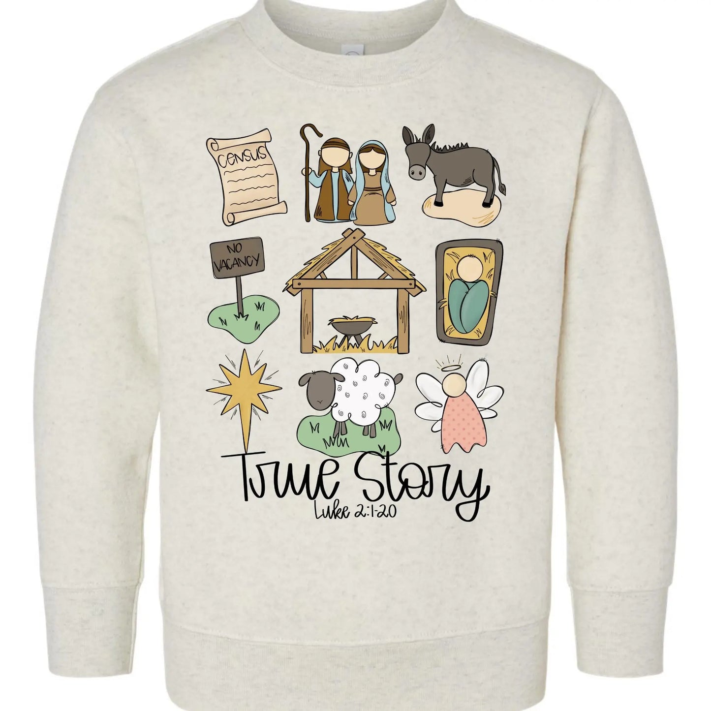 True Story Nativity Toddler Sweatshirt – Luke 2:1-20 Rabbit Skins Kids Christmas Crewneck Twice the Charm Boutique