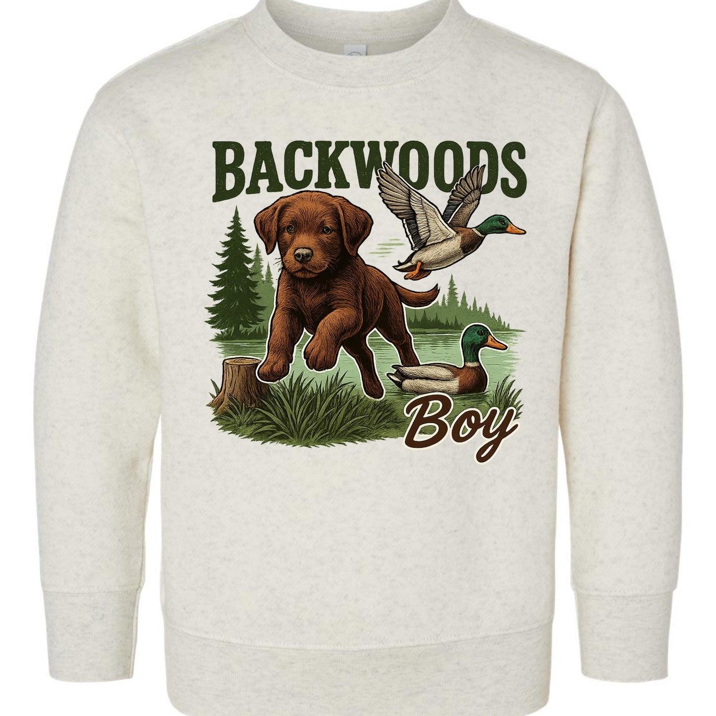 Backwoods Boy Toddler Sweatshirt – Hunting Dog & Duck Rabbit Skins Kids Crewneck