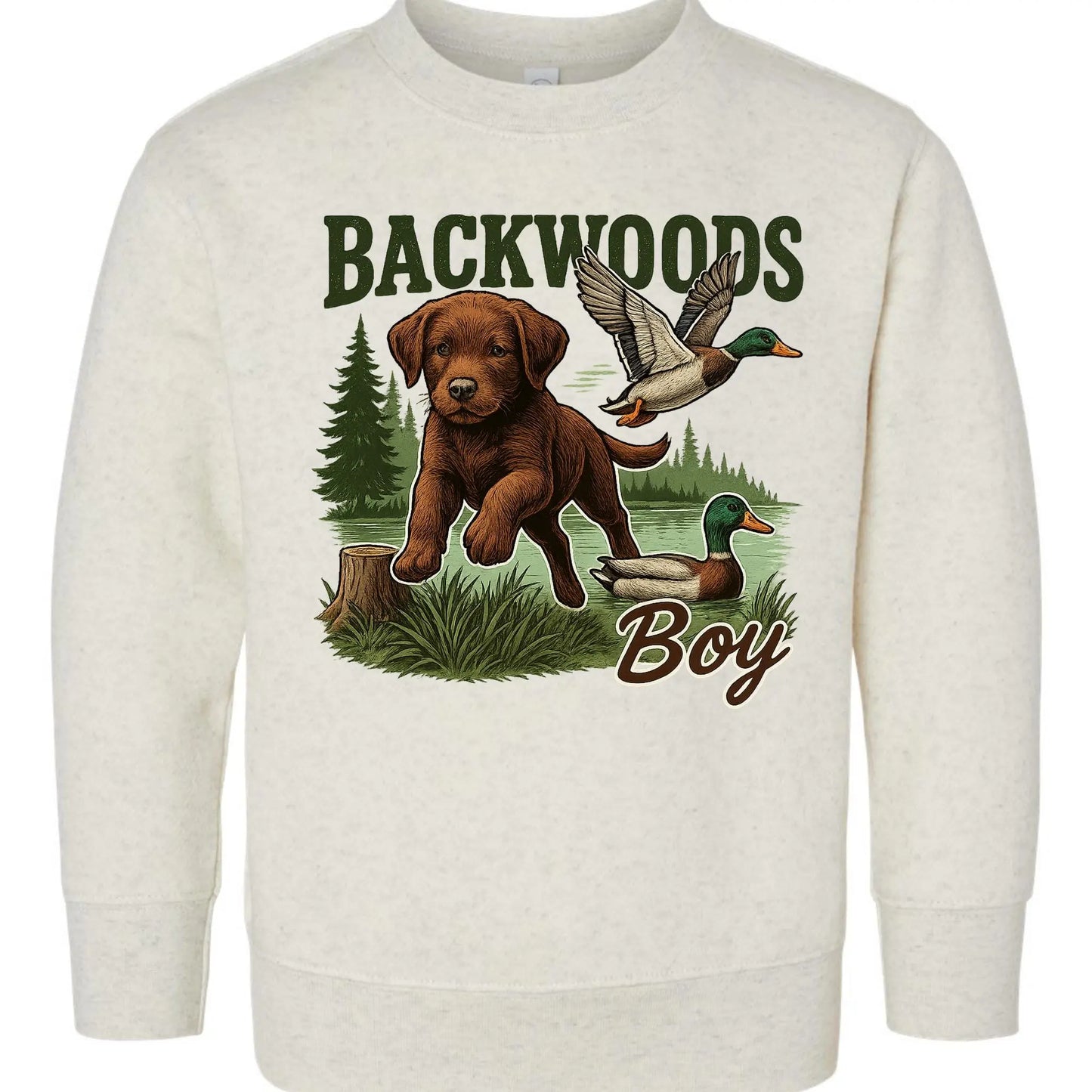 Backwoods Boy Toddler Sweatshirt – Hunting Dog & Duck Rabbit Skins Kids Crewneck Twice the Charm Boutique