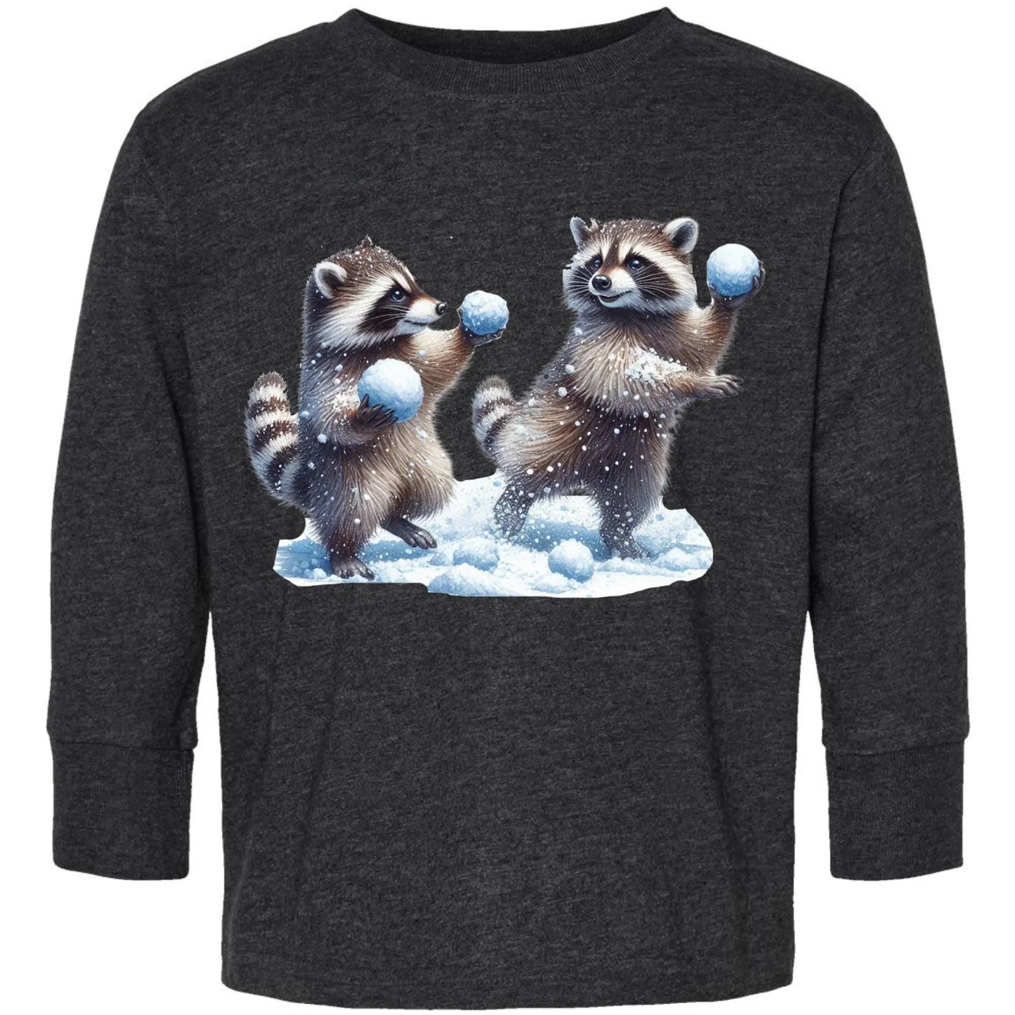 Winter Raccoons Snowball Fight Toddler Long Sleeve Tee – Cute Christmas Rabbit Skins Kids Shirt Twice the Charm Boutique