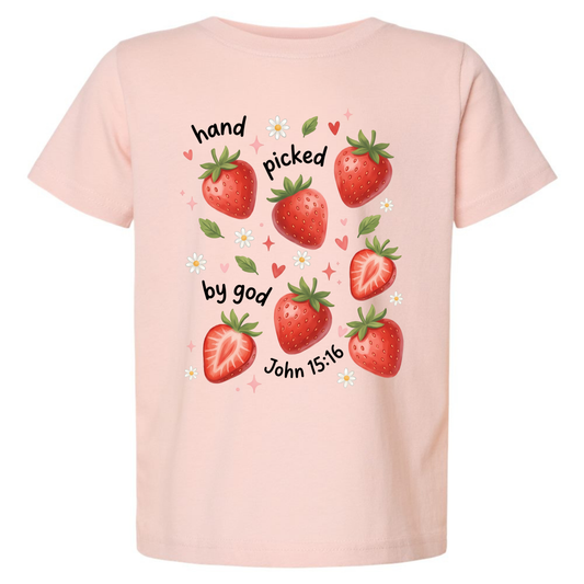 Hand Picked by God Kids Shirt – Christian Strawberry Toddler Tee Twice the Charm Boutique