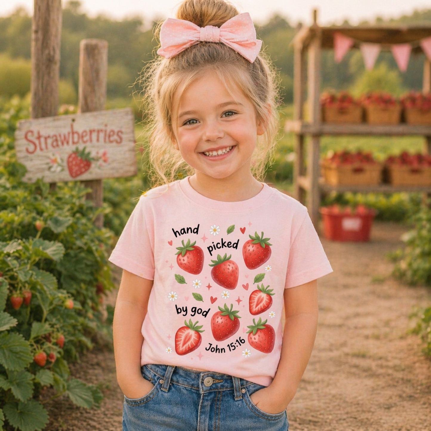Hand Picked by God Kids Shirt – Christian Strawberry Toddler Tee Twice the Charm Boutique