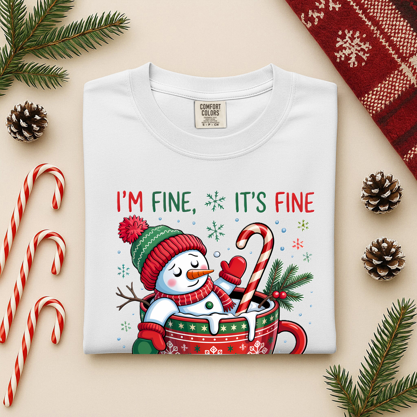 I'm Fine It's Fine Just Having A Meltdown Comfort Colors Long Sleeve – Funny Christmas Snowman Tee