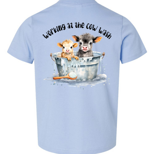 Working at the Cow Wash Kids Tee (Back Design)