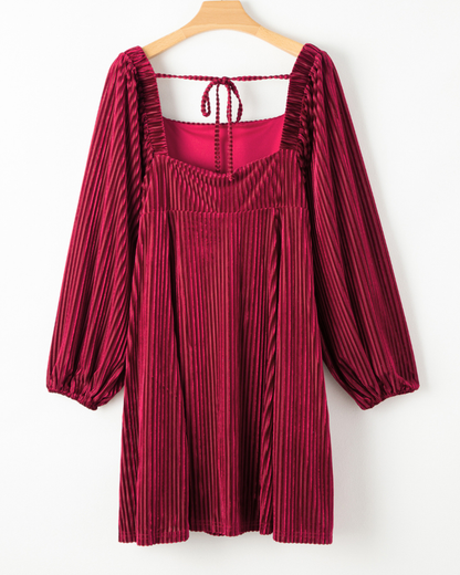Crimson Charm Velvet Babydoll Dress