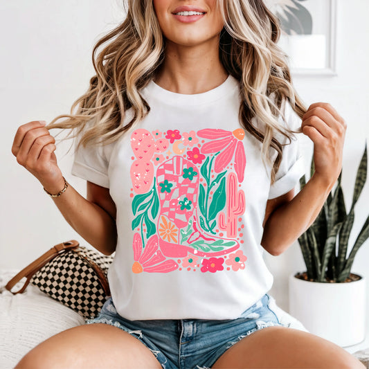 “Floral Cowgirl Boot” Tee My Store