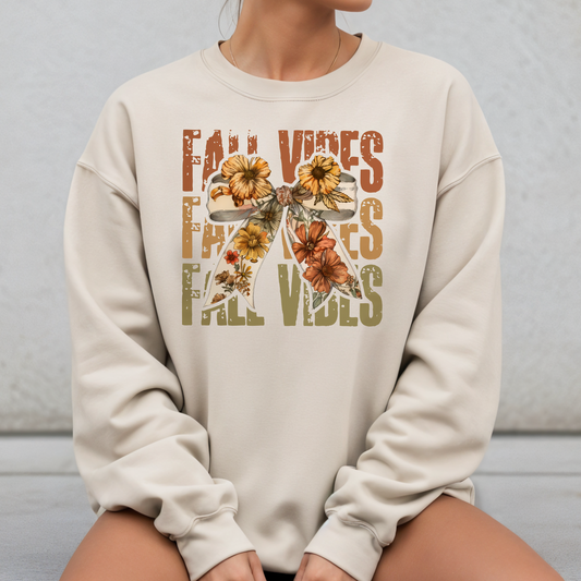Fall Vibes Bow & Floral Sweatshirt