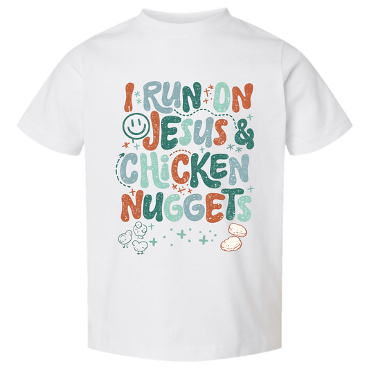 I Run on Jesus & Chicken Nuggets Shirt – Funny Christian Kids Tee Twice the Charm Boutique
