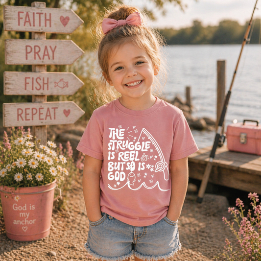 The Struggle Is Reel Kids Shirt – Christian Fishing Tee for Kids Twice the Charm Boutique