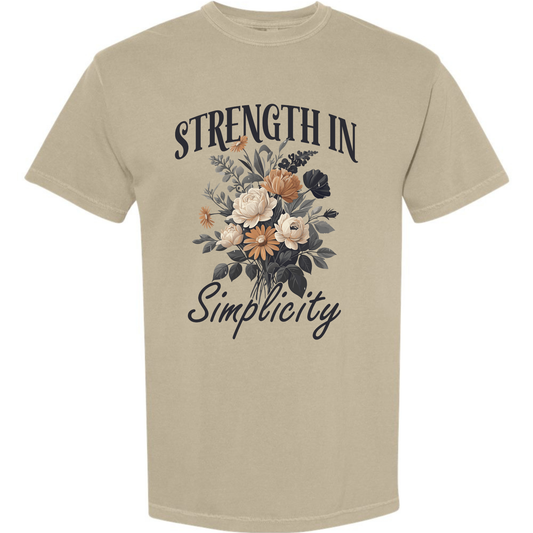 Strength In Simplicity Shirt Comfort Colors Khaki Tee – Minimalist Floral Graphic Tee Twice the Charm Boutique
