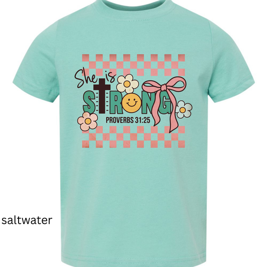 She Is Strong Kids Shirt – Proverbs 31:25 Toddler Tee Twice the Charm Boutique