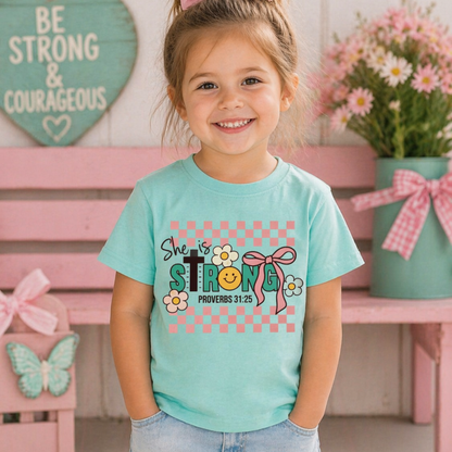 She Is Strong Kids Shirt – Proverbs 31:25 Toddler Tee Twice the Charm Boutique