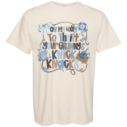On My Way to Thrift Your Grandma’s Knick Knacks Shirt Comfort Colors Ivory Tee – Funny Vintage Thrift Graphic Tee Twice the Charm Boutique