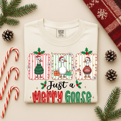 Just A Merry Goose Comfort Colors Long Sleeve – Funny Christmas Geese Tee