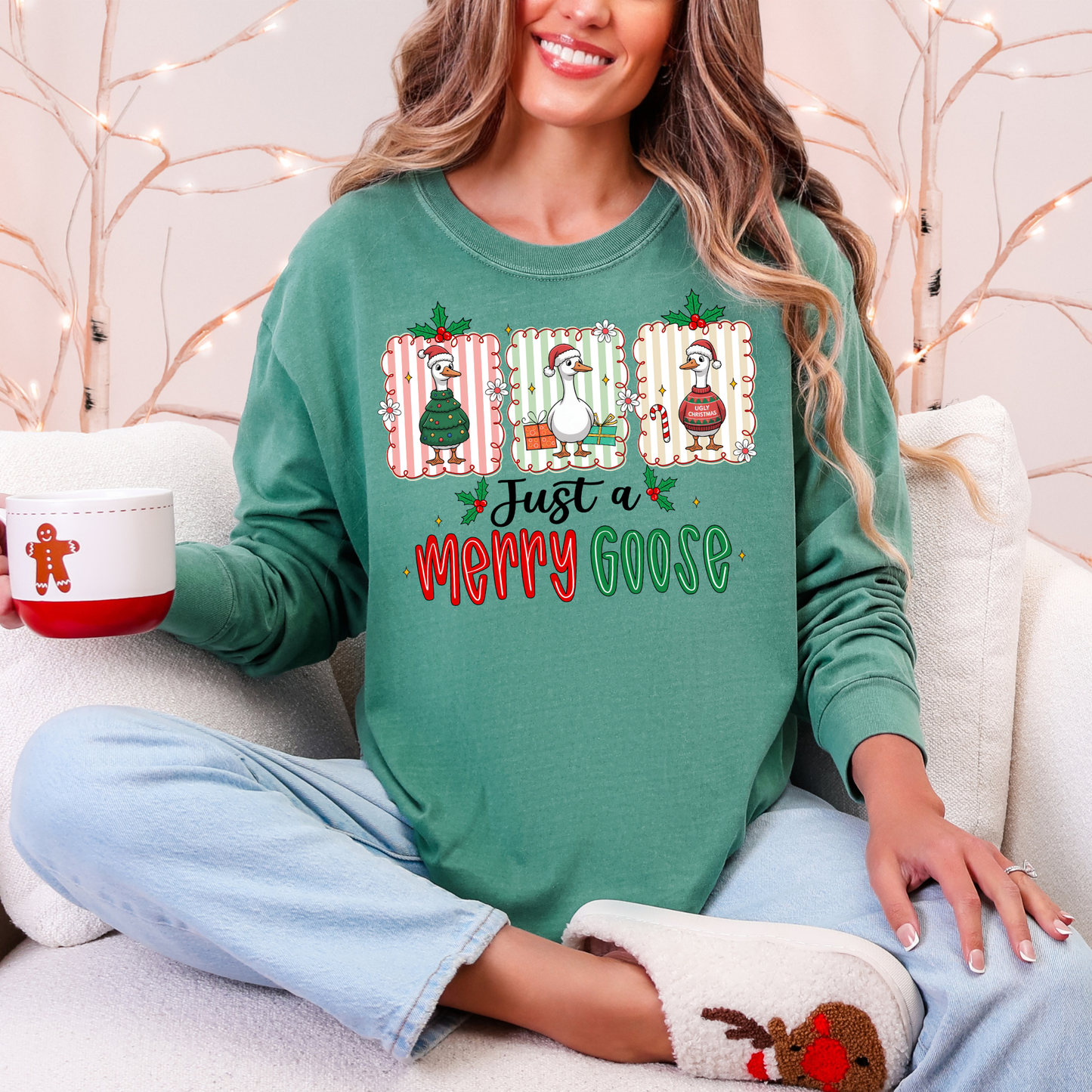 Just A Merry Goose Comfort Colors Long Sleeve – Funny Christmas Geese Tee