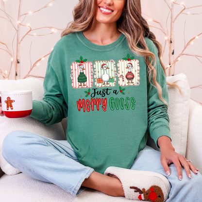 Just A Merry Goose Comfort Colors Long Sleeve – Funny Christmas Geese Tee