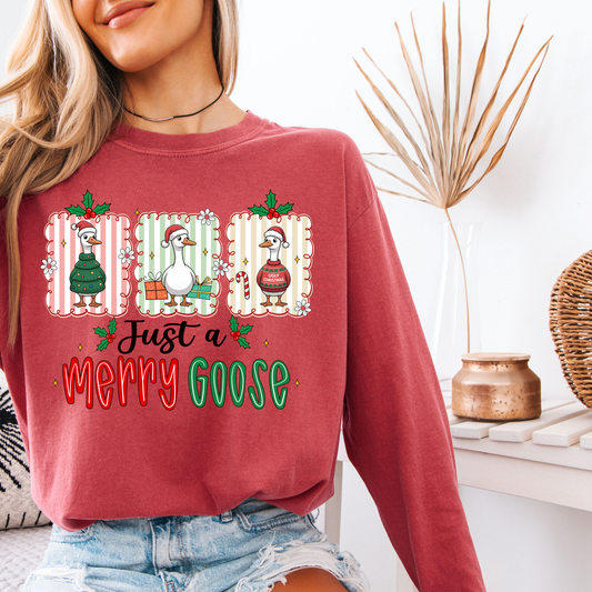 Just A Merry Goose Comfort Colors Long Sleeve – Funny Christmas Geese Tee