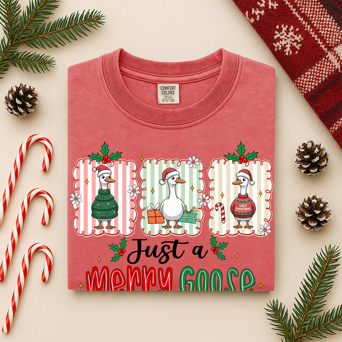 Just A Merry Goose Comfort Colors Long Sleeve – Funny Christmas Geese Tee