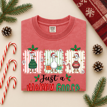Just A Merry Goose Comfort Colors Long Sleeve – Funny Christmas Geese Tee