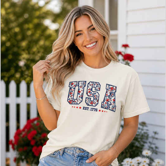 USA Floral Patriotic Graphic Tee Twice the Charm Boutique