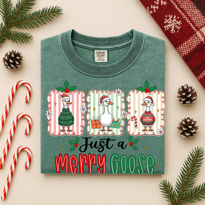 Just A Merry Goose Comfort Colors Long Sleeve – Funny Christmas Geese Tee