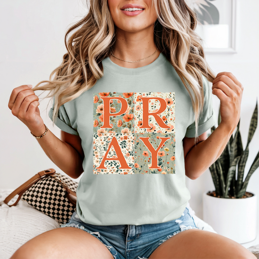“PRAY” Floral Faith Tee