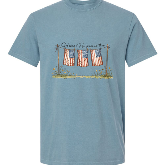 God Shed His Grace Patriotic Graphic Tee Twice the Charm Boutique