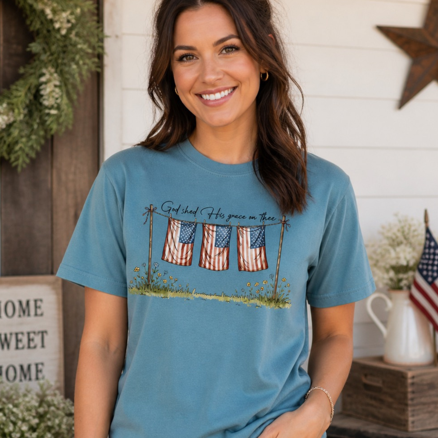 God Shed His Grace Patriotic Graphic Tee Twice the Charm Boutique