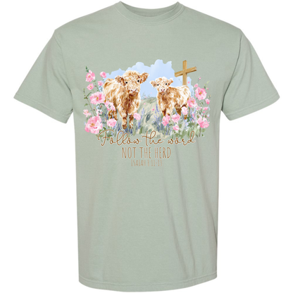 Follow the Word Not the Herd Cow Graphic Tee | Comfort Colors Bay Christian Shirt Twice the Charm Boutique