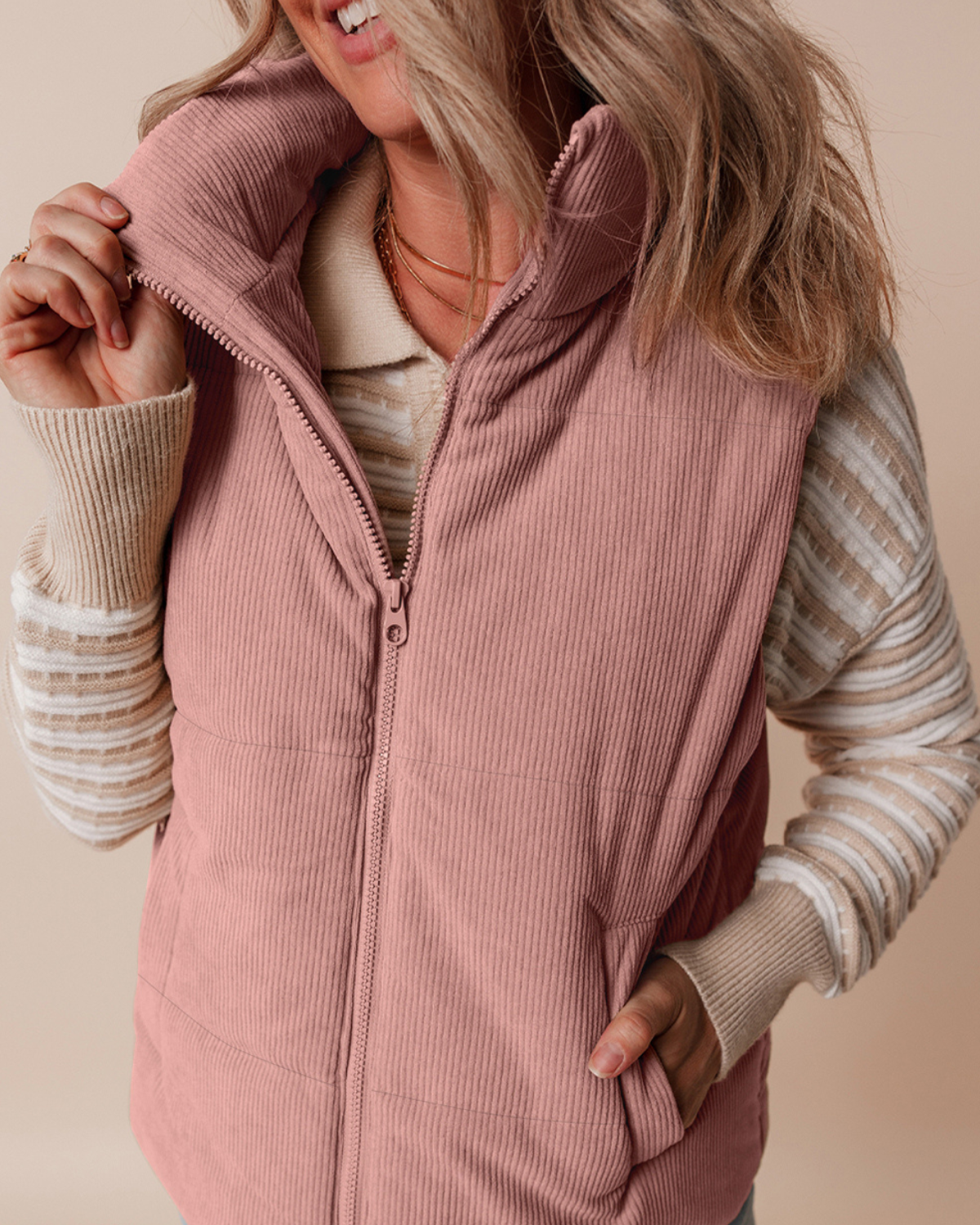 Cozy Comfort Corduroy Puffer Vest – Dusty Rose