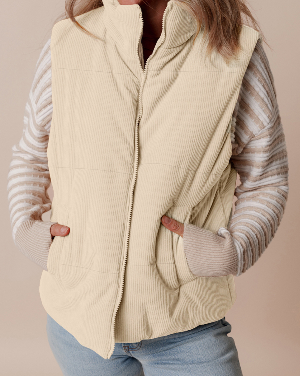 Cozy Comfort Corduroy Puffer Vest – Cream