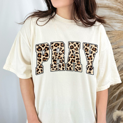 Leopard Print PRAY Short sleeve Tee