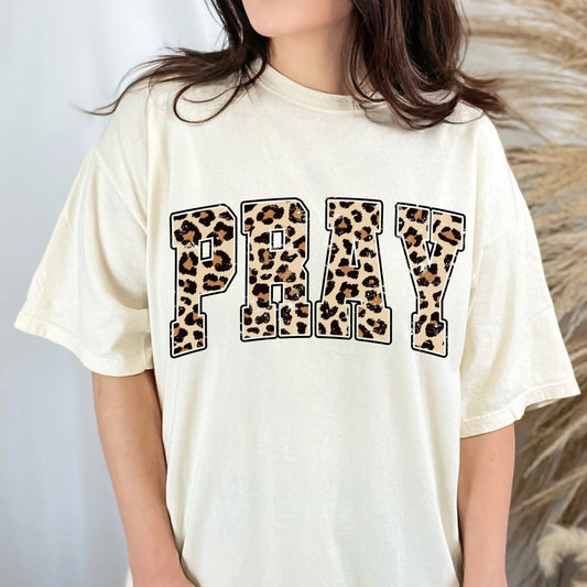 Leopard Print PRAY Short sleeve Tee Twice the Charm Boutique