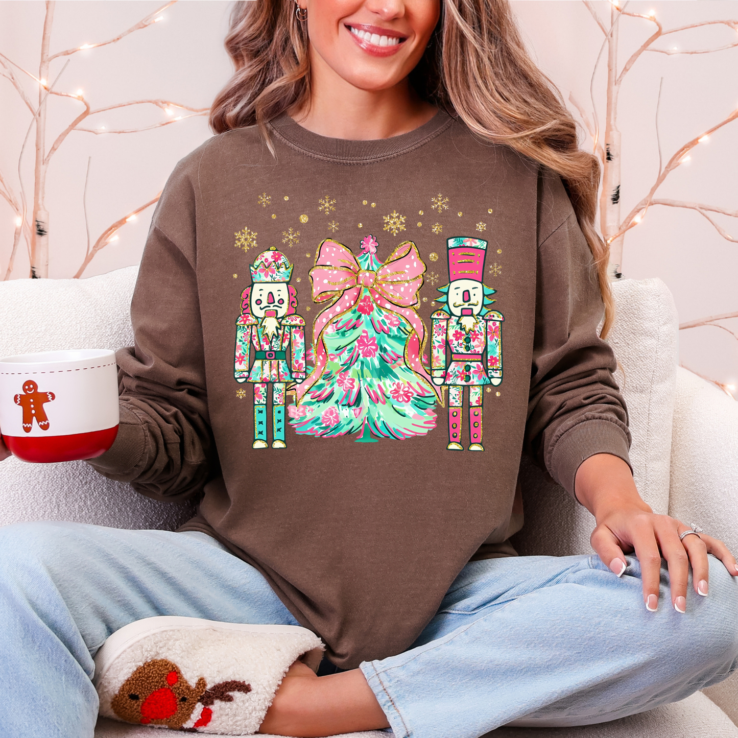Nutcracker Christmas Long Sleeve Tee | Pink Teal Floral Holiday Shirt | Comfort Colors | Women's Festive Tee