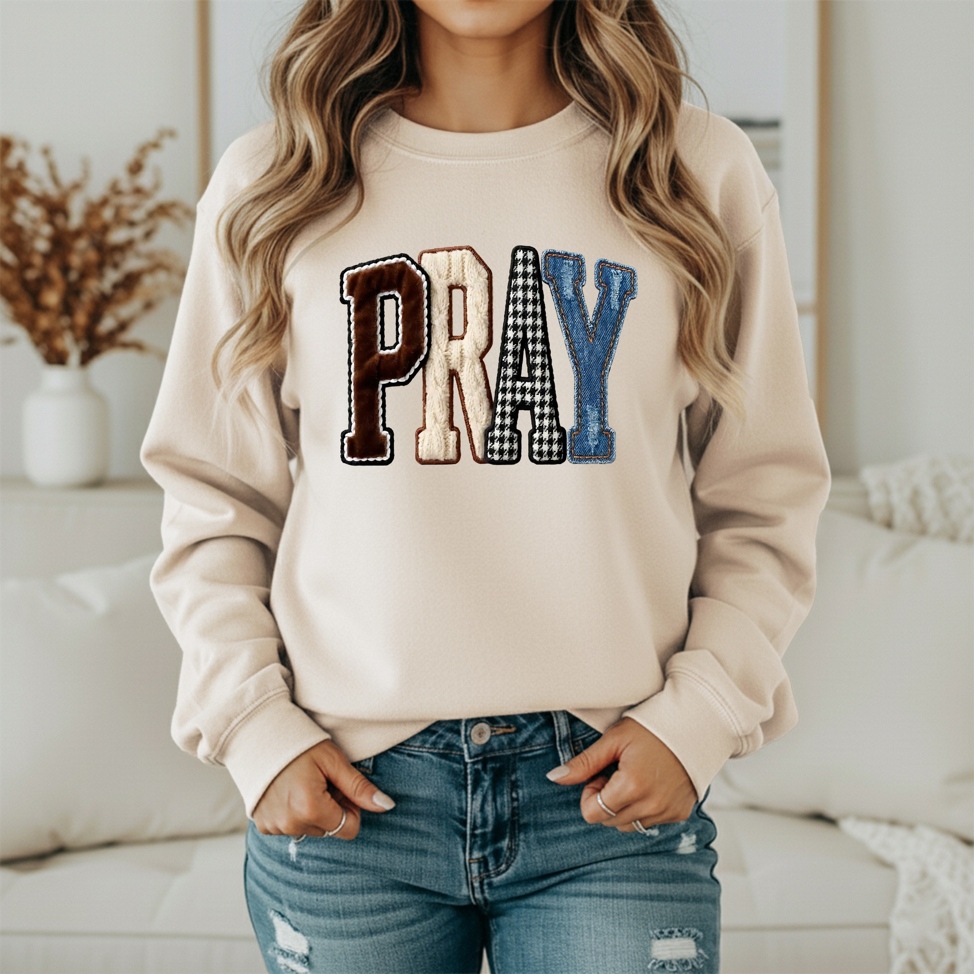PRAY Patchwork Graphic Sweatshirt Twice the Charm Boutique