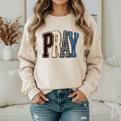 PRAY Patchwork Graphic Sweatshirt Twice the Charm Boutique