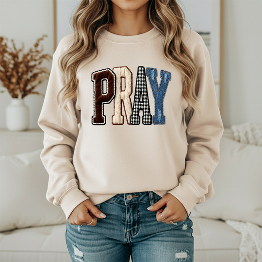 PRAY Patchwork Graphic Sweatshirt Twice the Charm Boutique