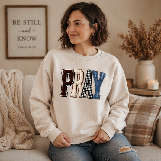 PRAY Patchwork Graphic Sweatshirt Twice the Charm Boutique