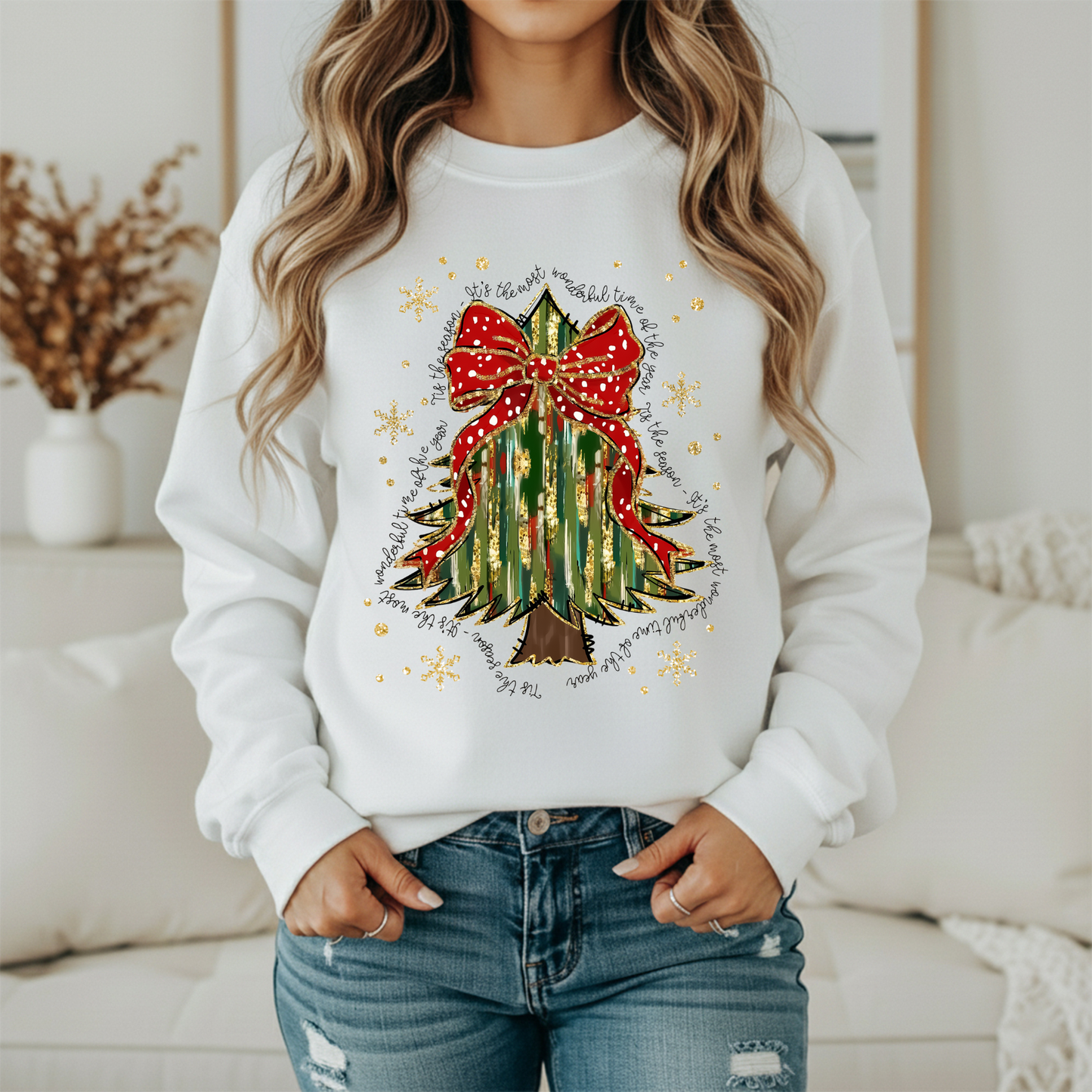Most Wonderful Time of the Year Sweatshirt | Women's Holiday Crewneck | Christmas Tree Graphic