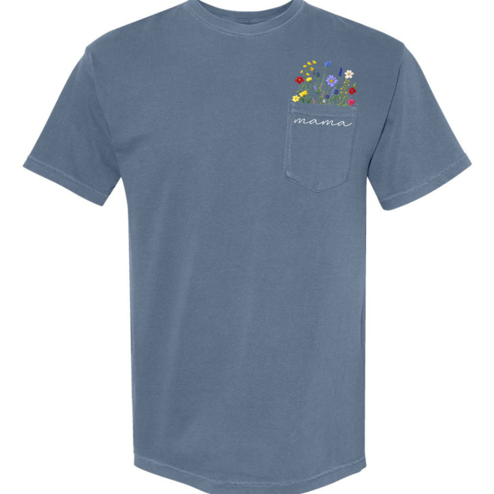 Mama Floral Pocket Graphic Tee | Comfort Colors Blue Jean Mom Shirt Twice the Charm Boutique
