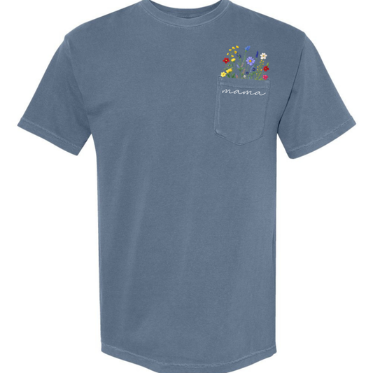 Mama Floral Pocket Graphic Tee | Comfort Colors Blue Jean Mom Shirt Twice the Charm Boutique
